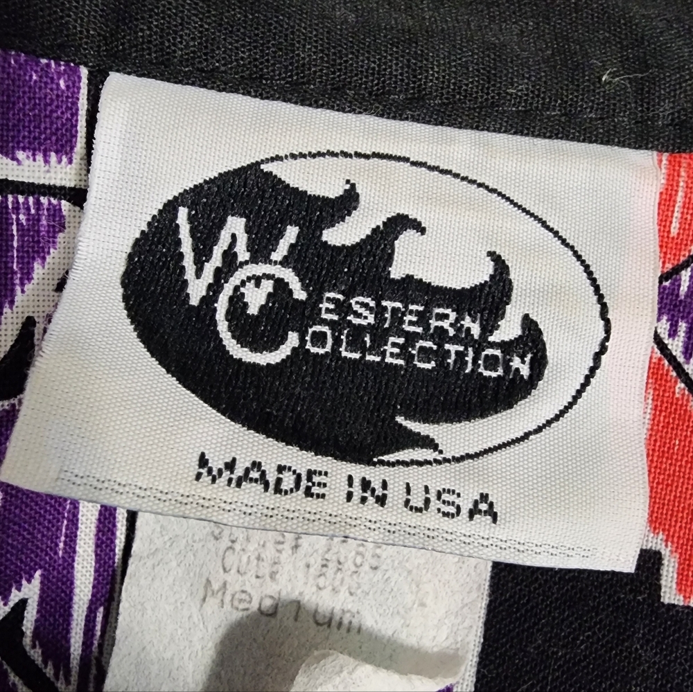 VINTAGE 80s Fringe Button Down Shirt Western Aztec Rodeo Cowboy Cutout - Picture 8 of 10